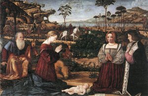 2人のドナーを持つ神聖な家族 作： Vittore Carpaccio